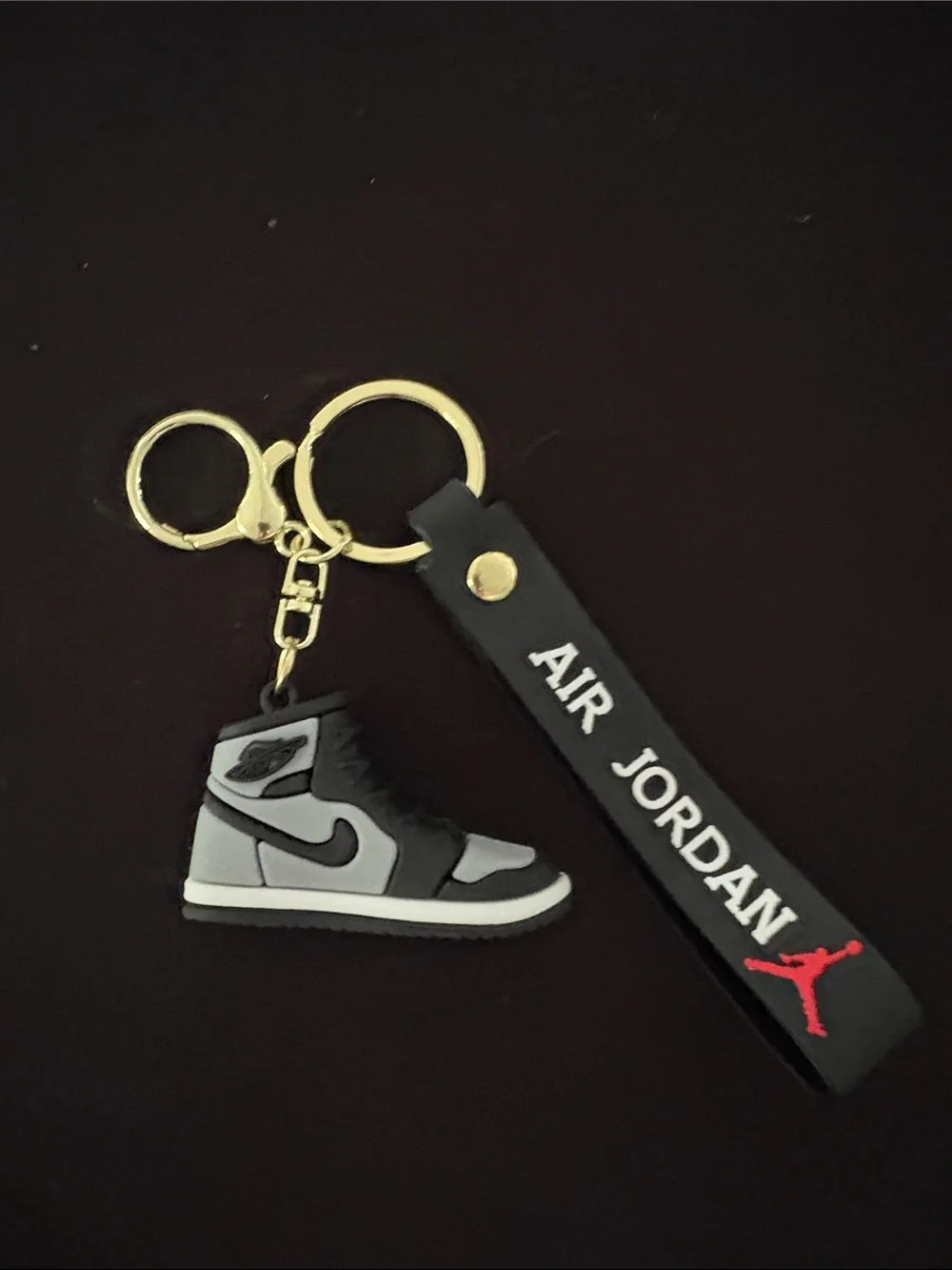 Gray And Black Sneaker Keychain Bag Charm With Strap